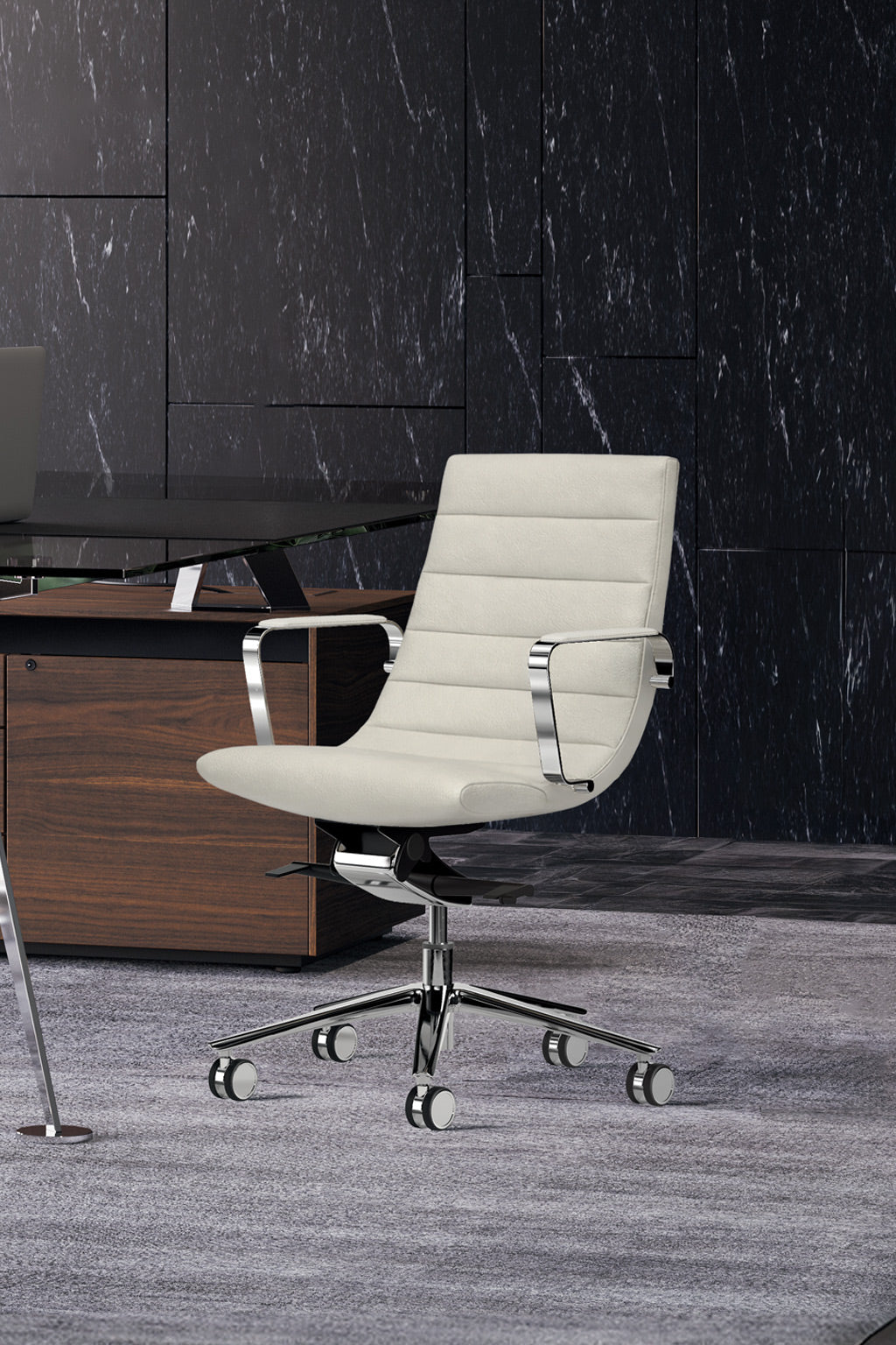 Fauteuil de direction Altara cuir – Dossier moyen et accoudoirs chromés