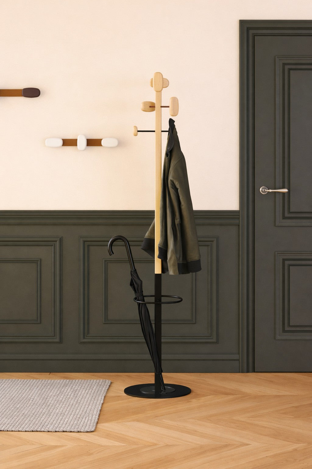 Portemanteau Forest - 6 patères orientables avec porte-parapluie