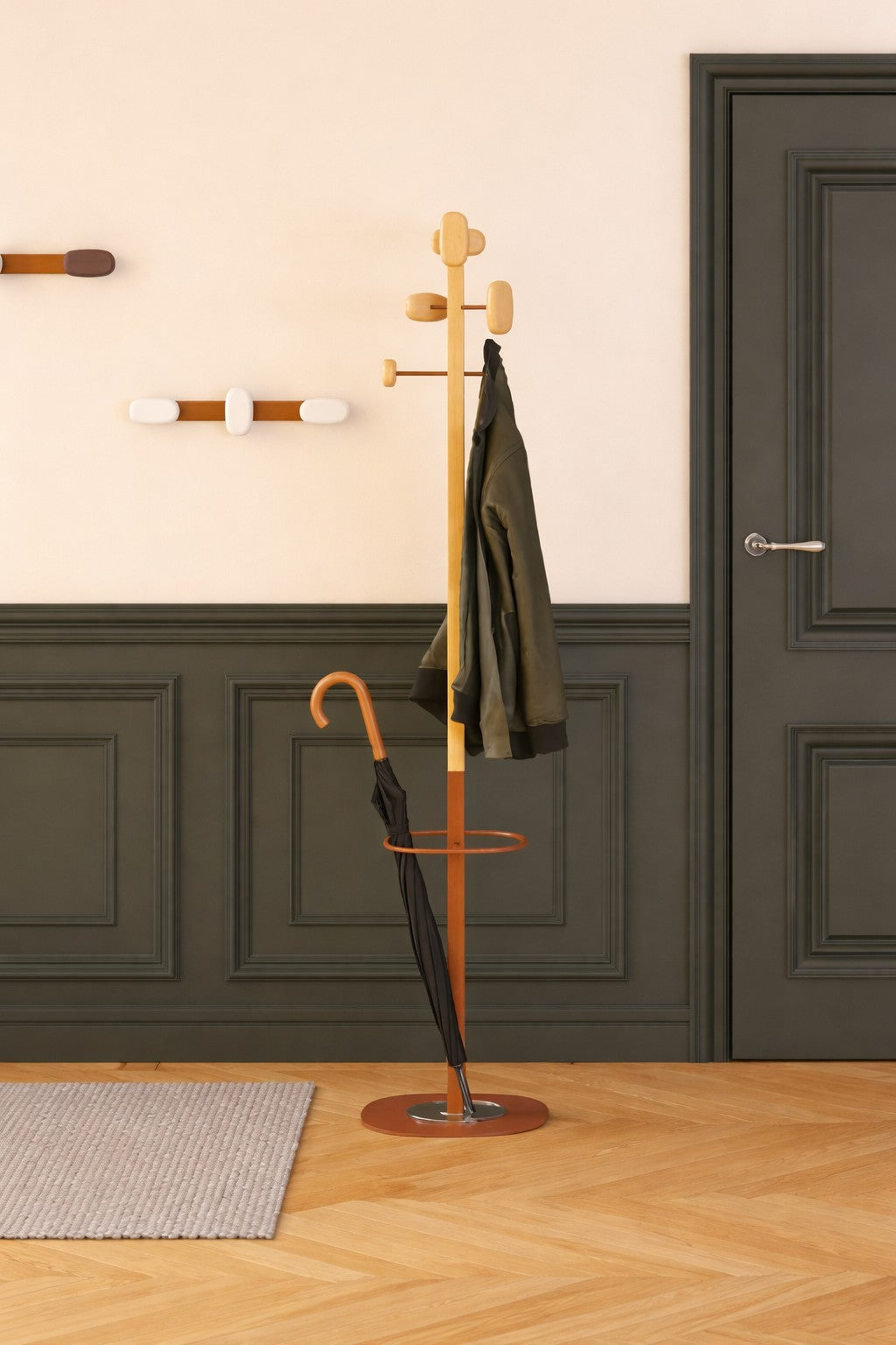 Portemanteau Forest - 6 patères orientables avec porte-parapluie