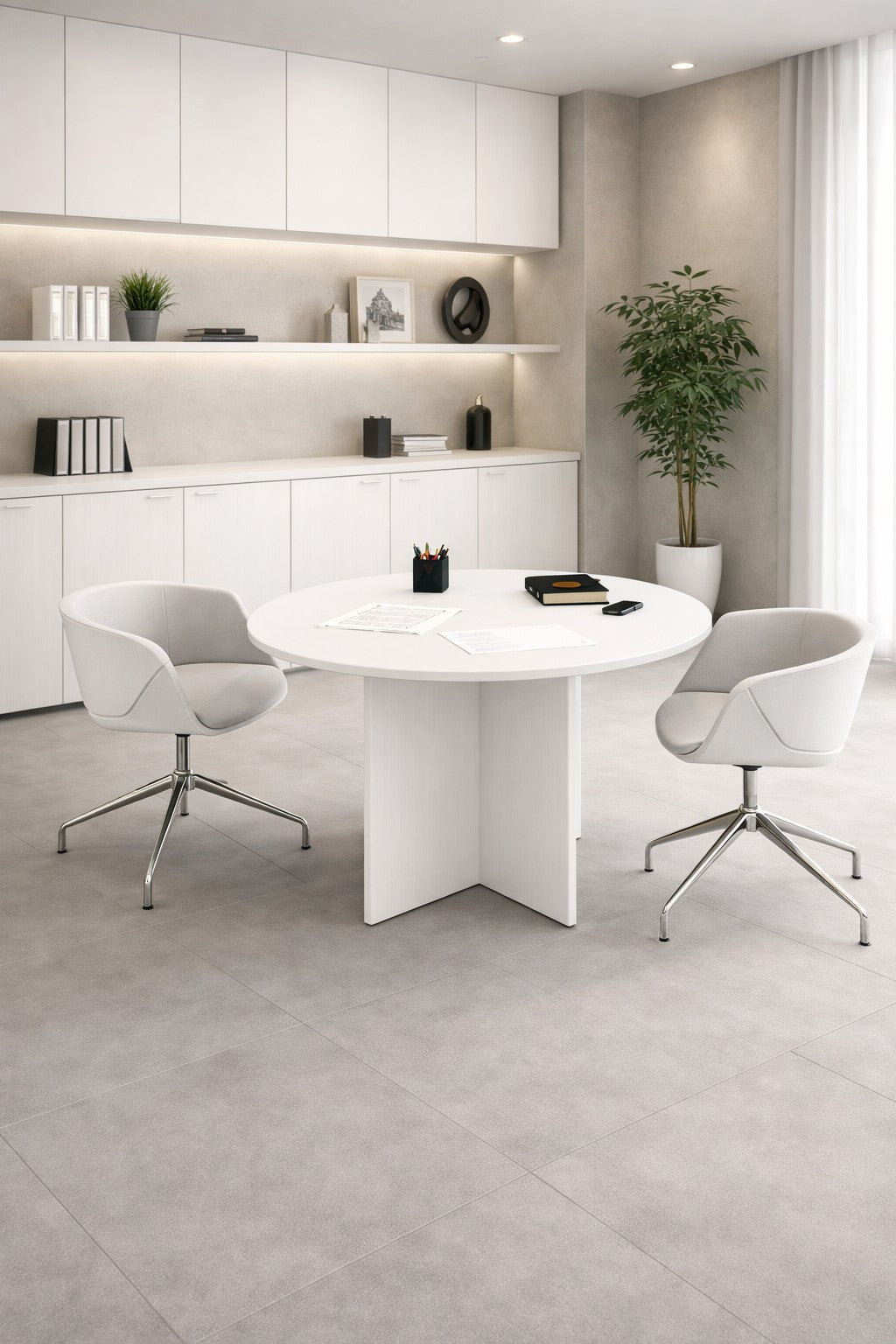 Table de réunion professionnelle ronde 4 personnes – Gamme Budget
