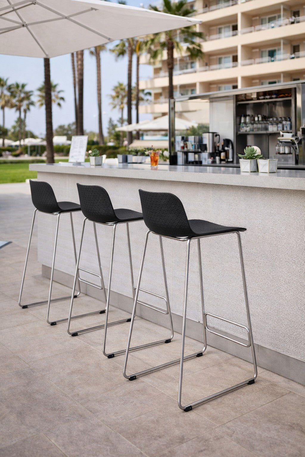 Tabouret haut Pictor - Design Professionnel Polypropylène et Piétement Métal