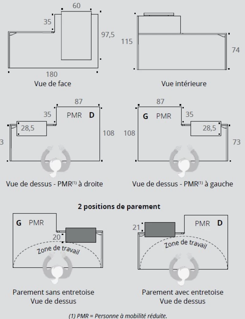 Banque d'accueil Half 1 personne monocolore