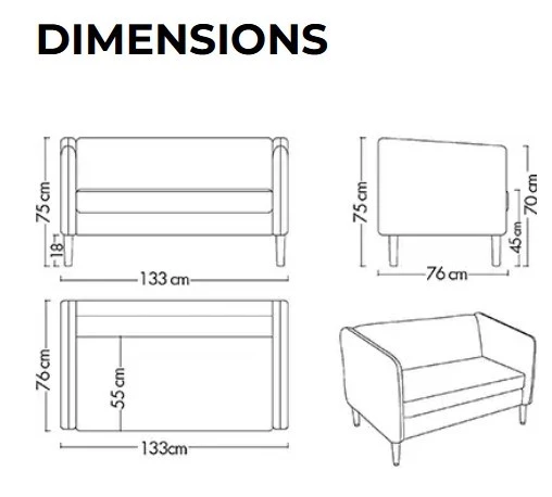 Sofa 2 places pieds bois