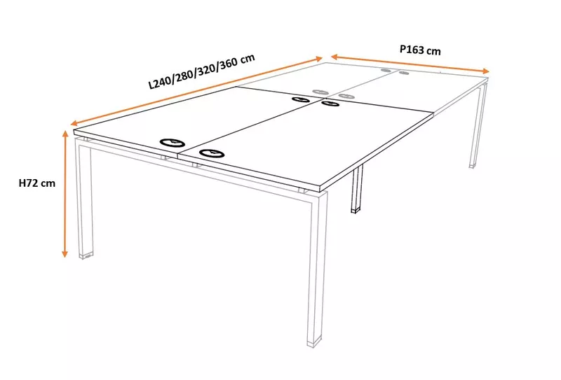 Bureau Bench 4 pers. Indus Prof.80 cm