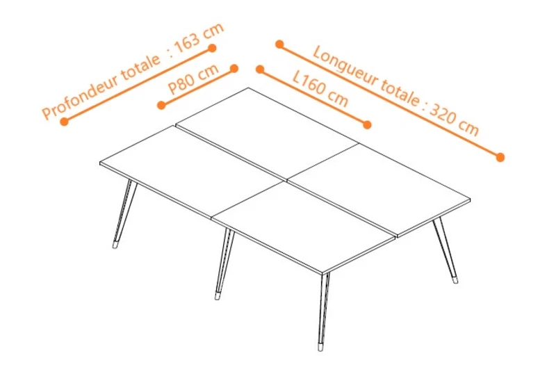 Bureau Bench 4 personnes New Work pieds métal