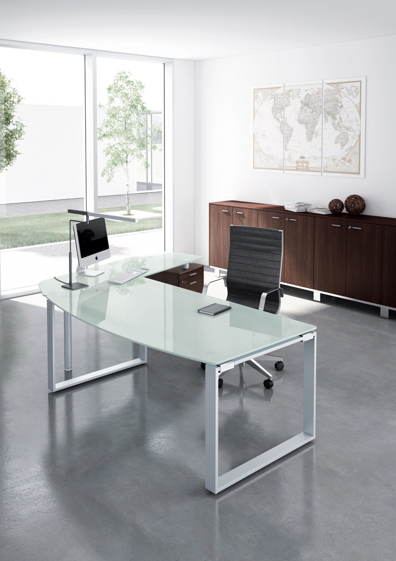 Bureau en verre Rondo + retour sur caisson