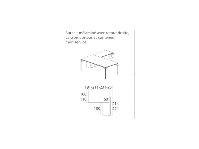 Bureau Roma avec caisson et conteneur Dos métal