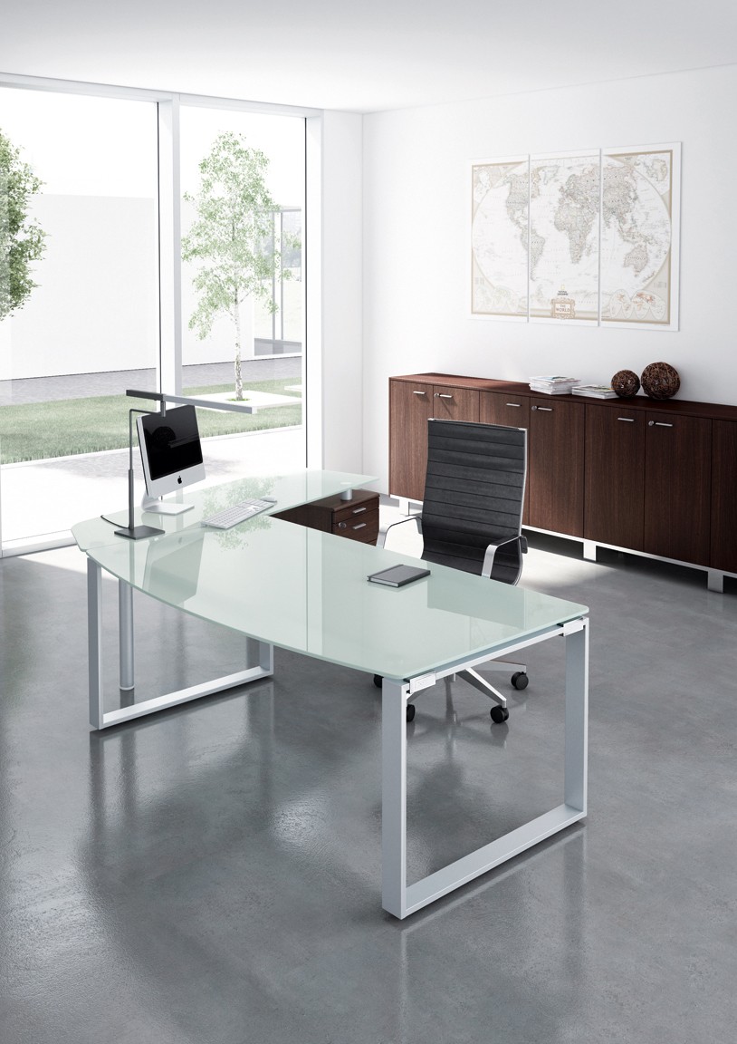  Bureau  en verre  Rondo retour sur caisson Achat bureaux  