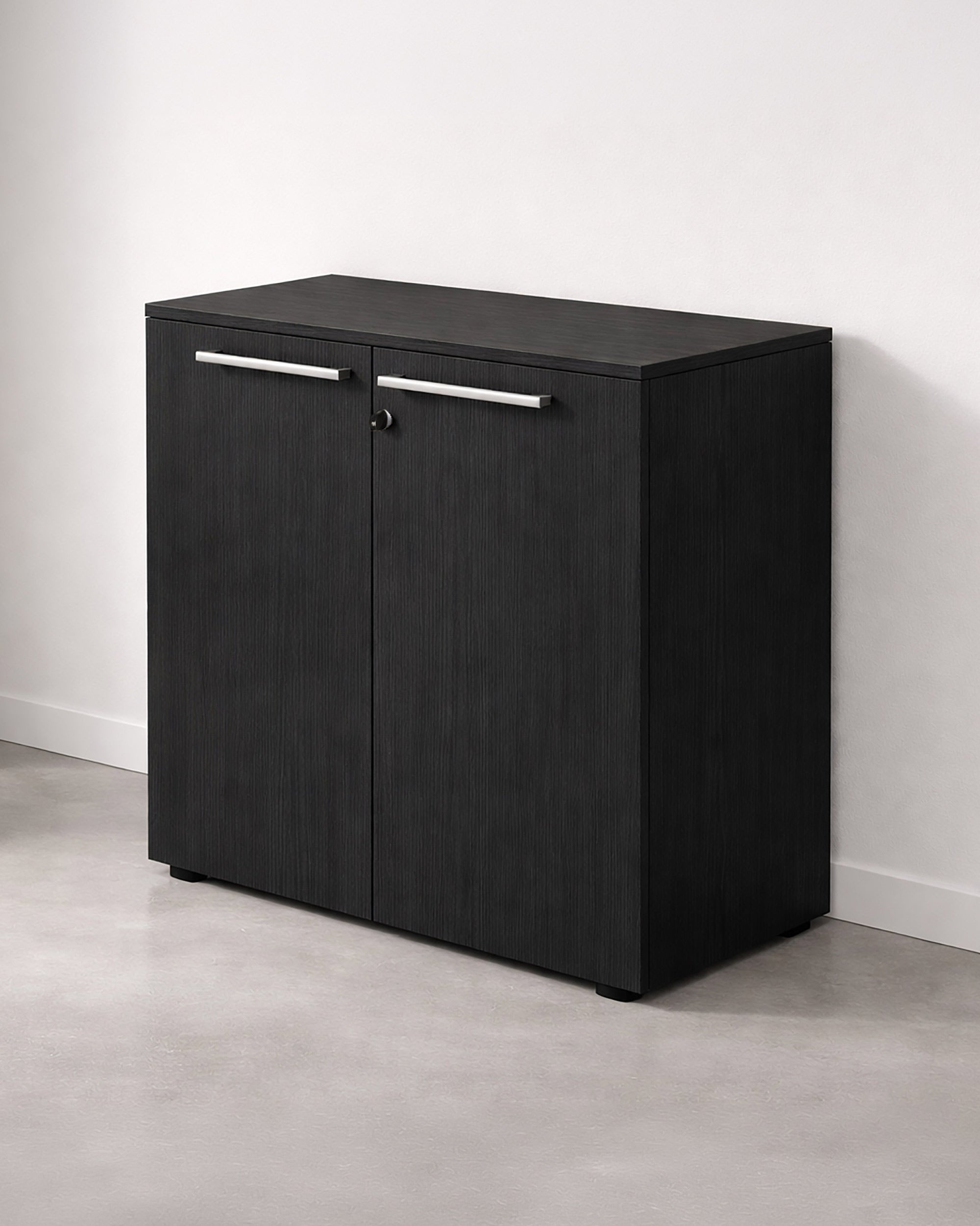 Armoire basse de bureau professionnelle Flora – Rangement bois à portes battantes