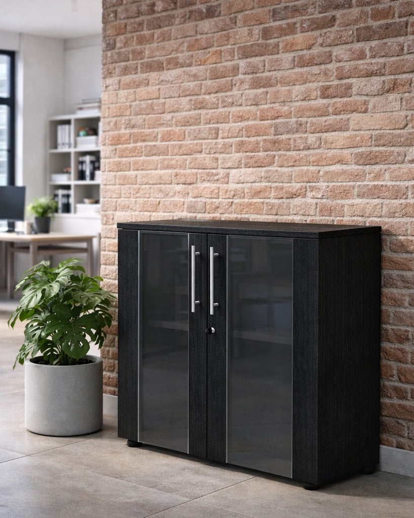 Armoire Basse Flora Portes Vitrées - Rangement Design Éco-Responsable