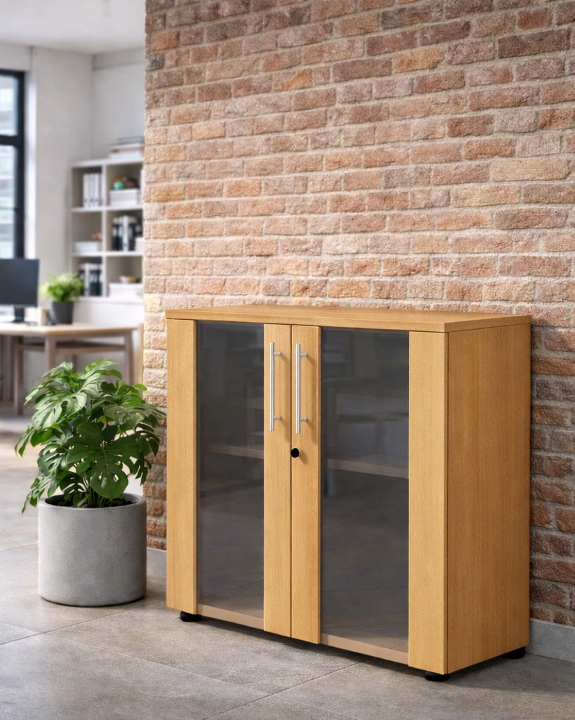 Armoire Basse Flora Portes Vitrées - Rangement Design Éco-Responsable