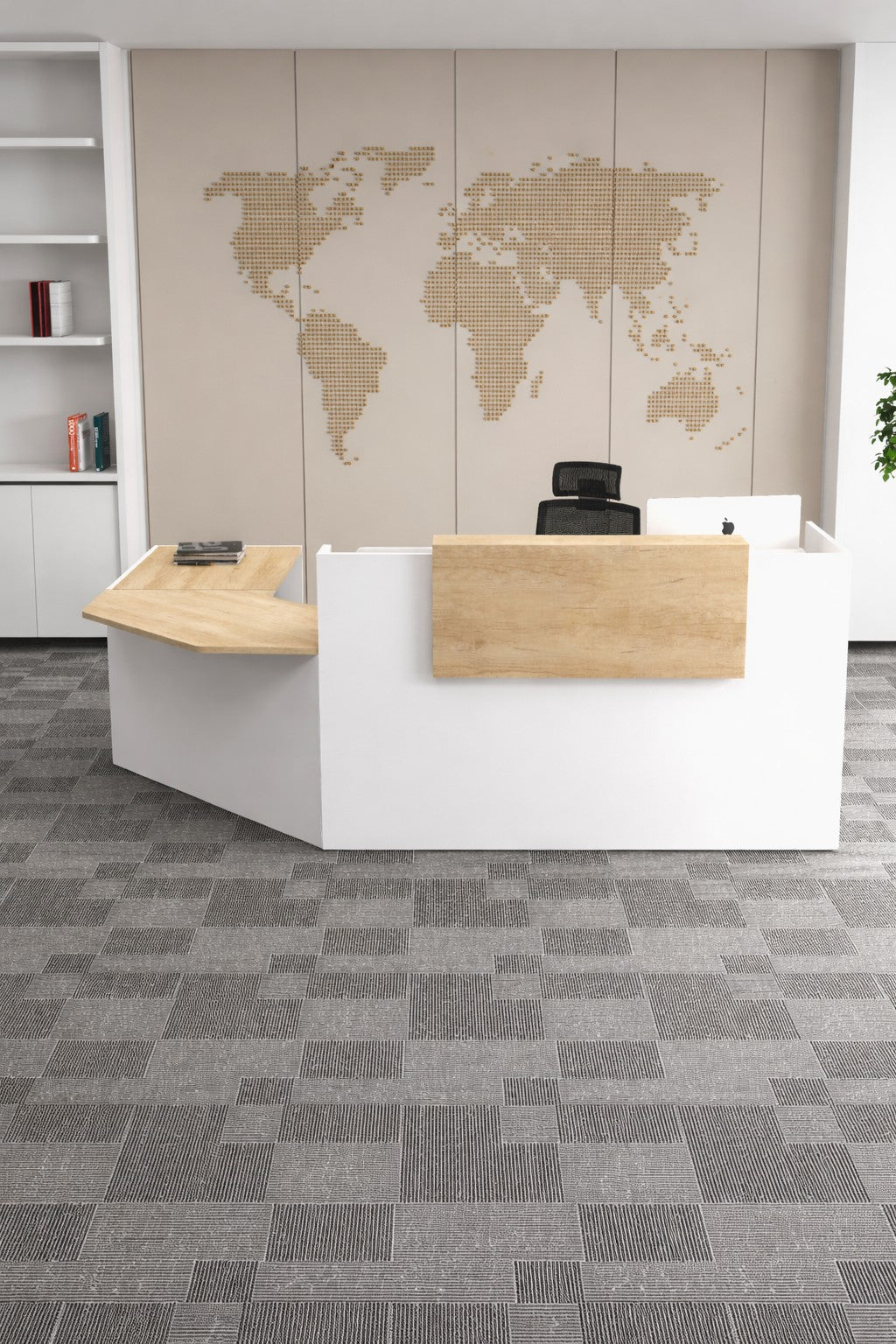 Banque d’accueil professionnelle d’angle 90° avec retour PMR – Gamme ABBA