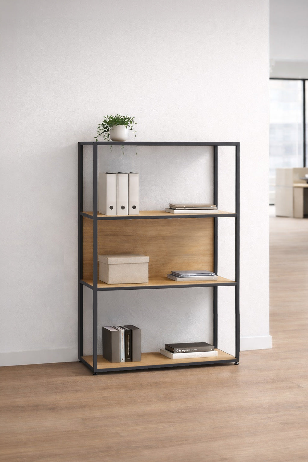 Bibliothèque Mi-haute Design EDGE - Rangement Professionnel Bois mélaminé & Métal