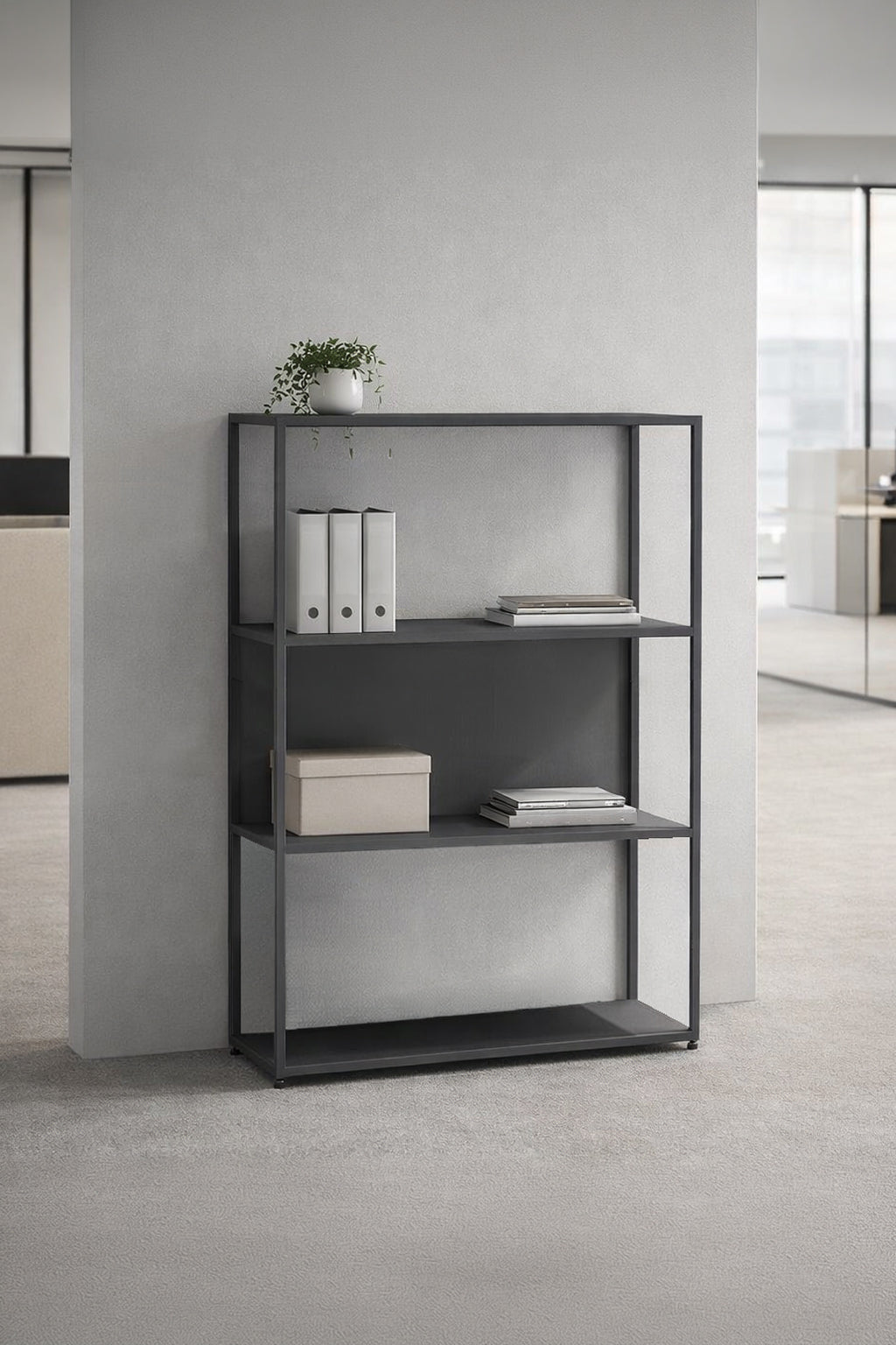 Bibliothèque Mi-haute Design EDGE - Rangement Professionnel Bois mélaminé & Métal