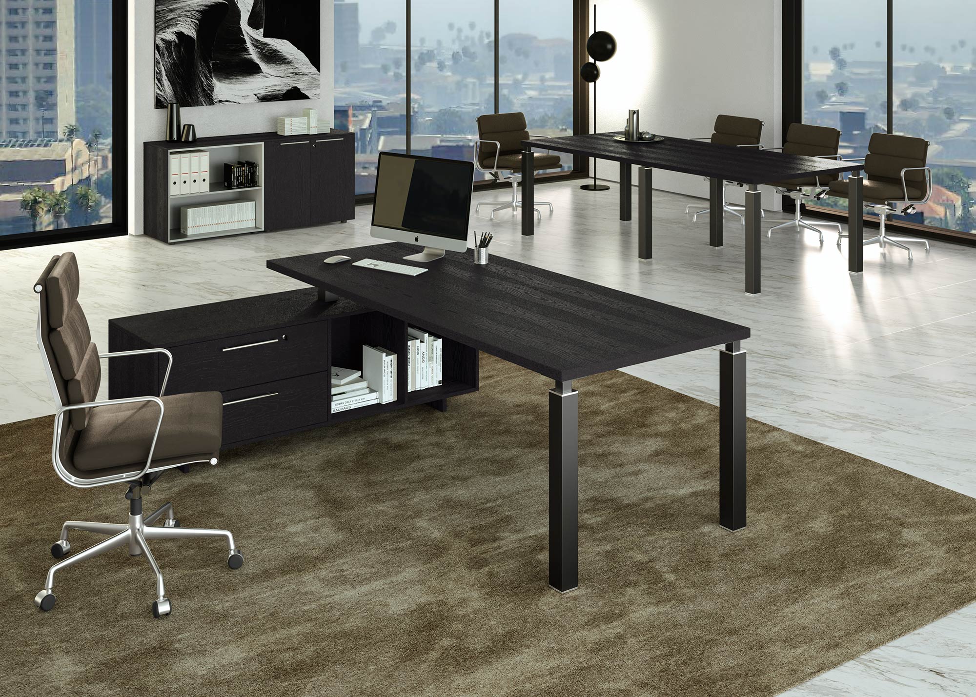 Bureau de direction Quatro sur console – Design italien & rangement intégré