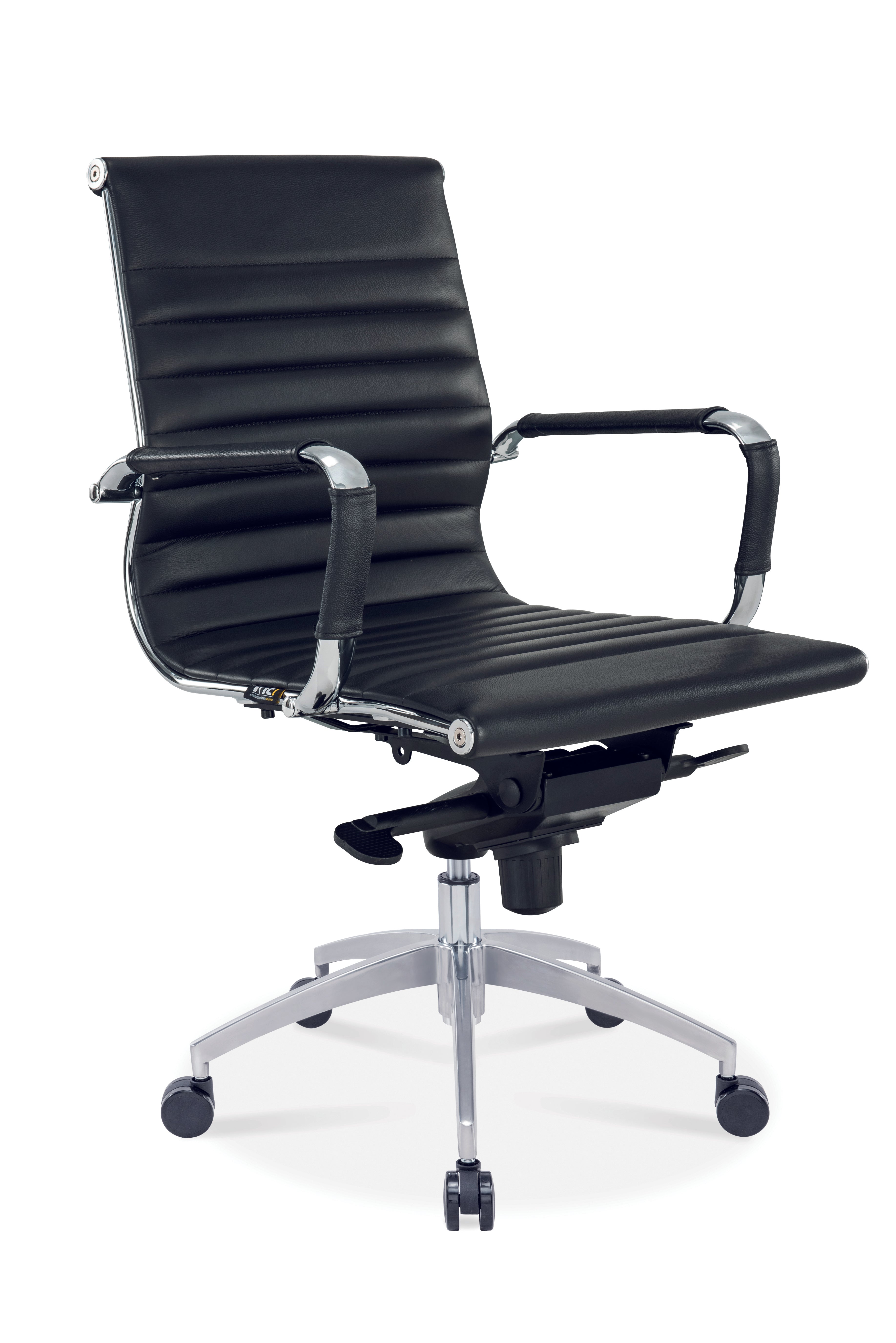 Fauteuil de Réunion Persée – Bas Dossier Cuir Noir, Basculant Décentré