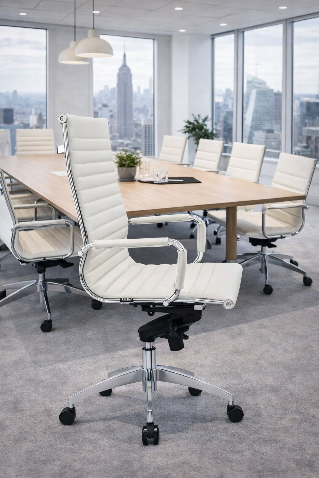 Fauteuil de direction Persée – Haut Dossier Cuir Blanc, Basculant Décentré