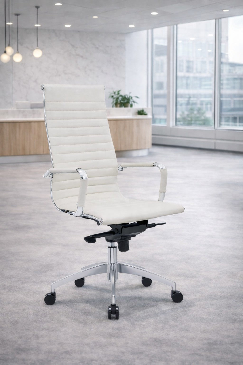 Fauteuil de direction Persée – Haut Dossier Cuir Blanc, Basculant Décentré