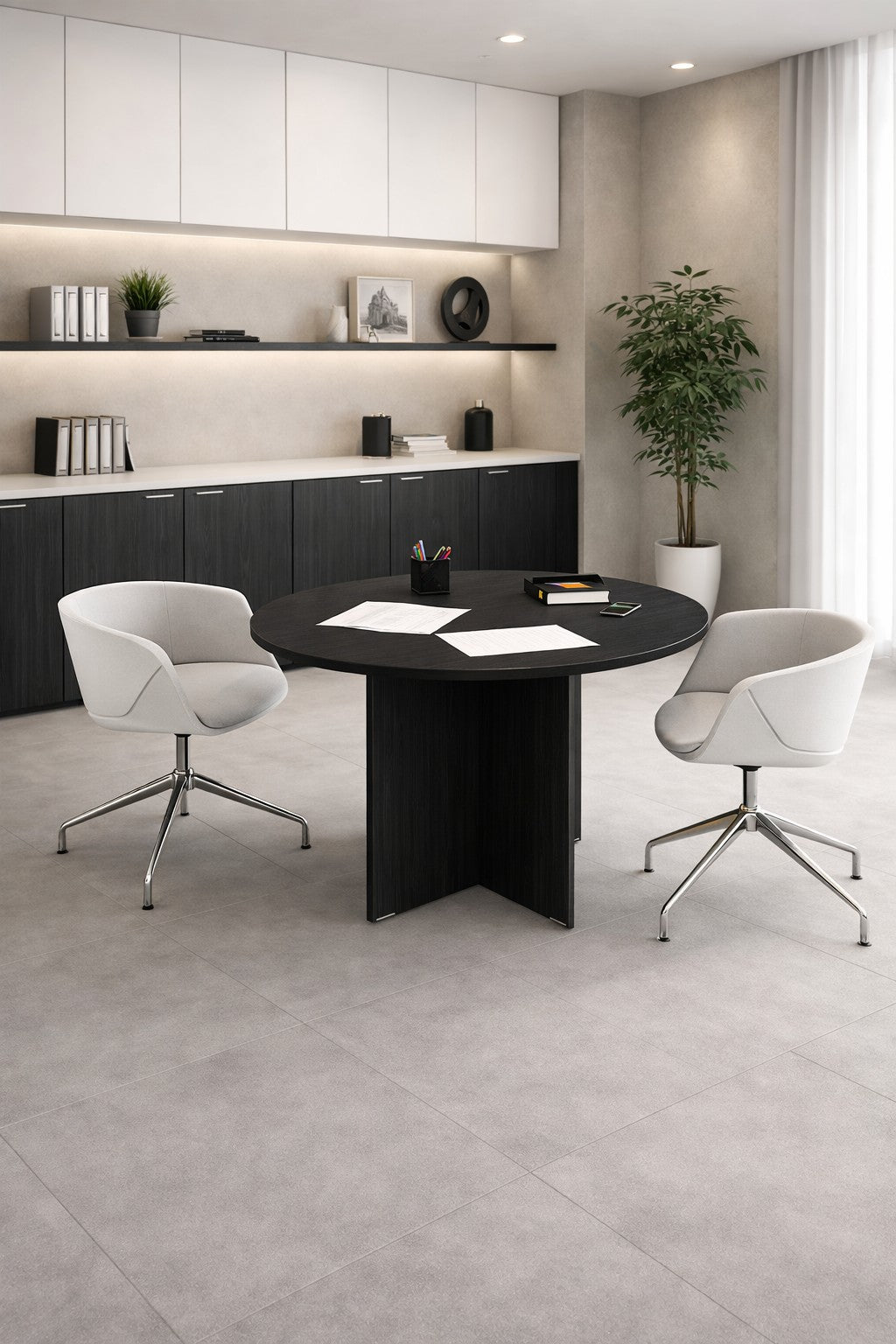 Table de réunion professionnelle ronde 4 personnes – Gamme Budget