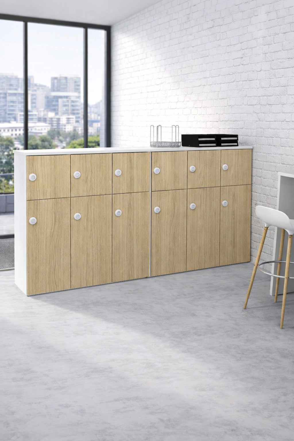 Vestiaire de bureau individuel en bois 3 colonnes sans socle - Gamme Astral