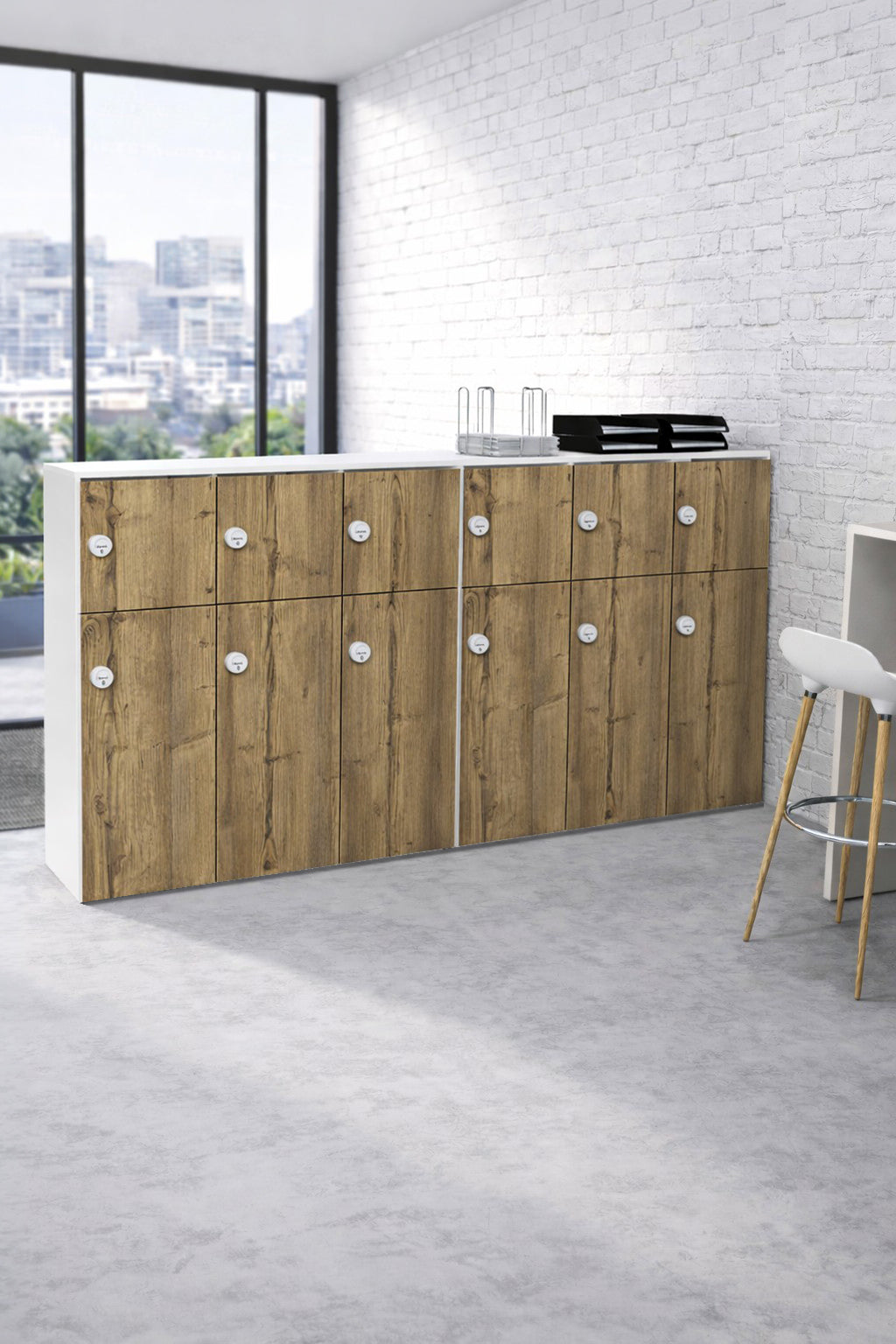 Vestiaire de bureau individuel en bois 3 colonnes sans socle - Gamme Astral