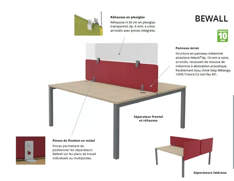 Cloison frontale acoustique pour bureau Bench double