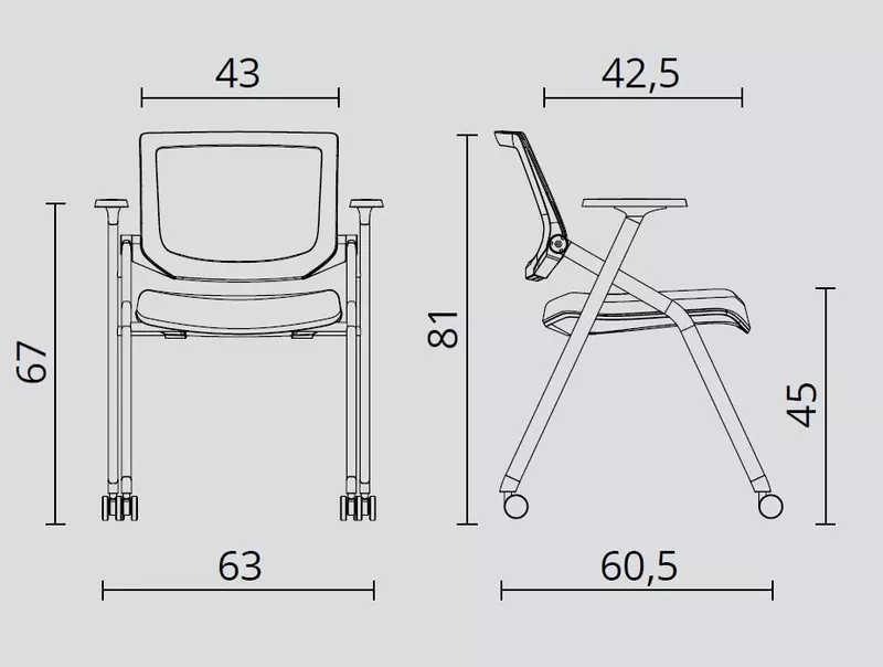 Lot de 4 chaises de réunion pliantes sur roulettes Pretty