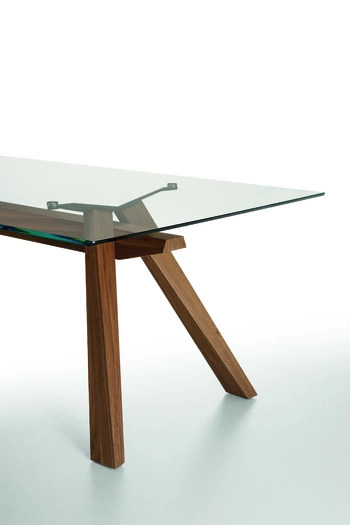 Table Zeus LG, Midj plateau verre , pieds bois 200cm x106 cm